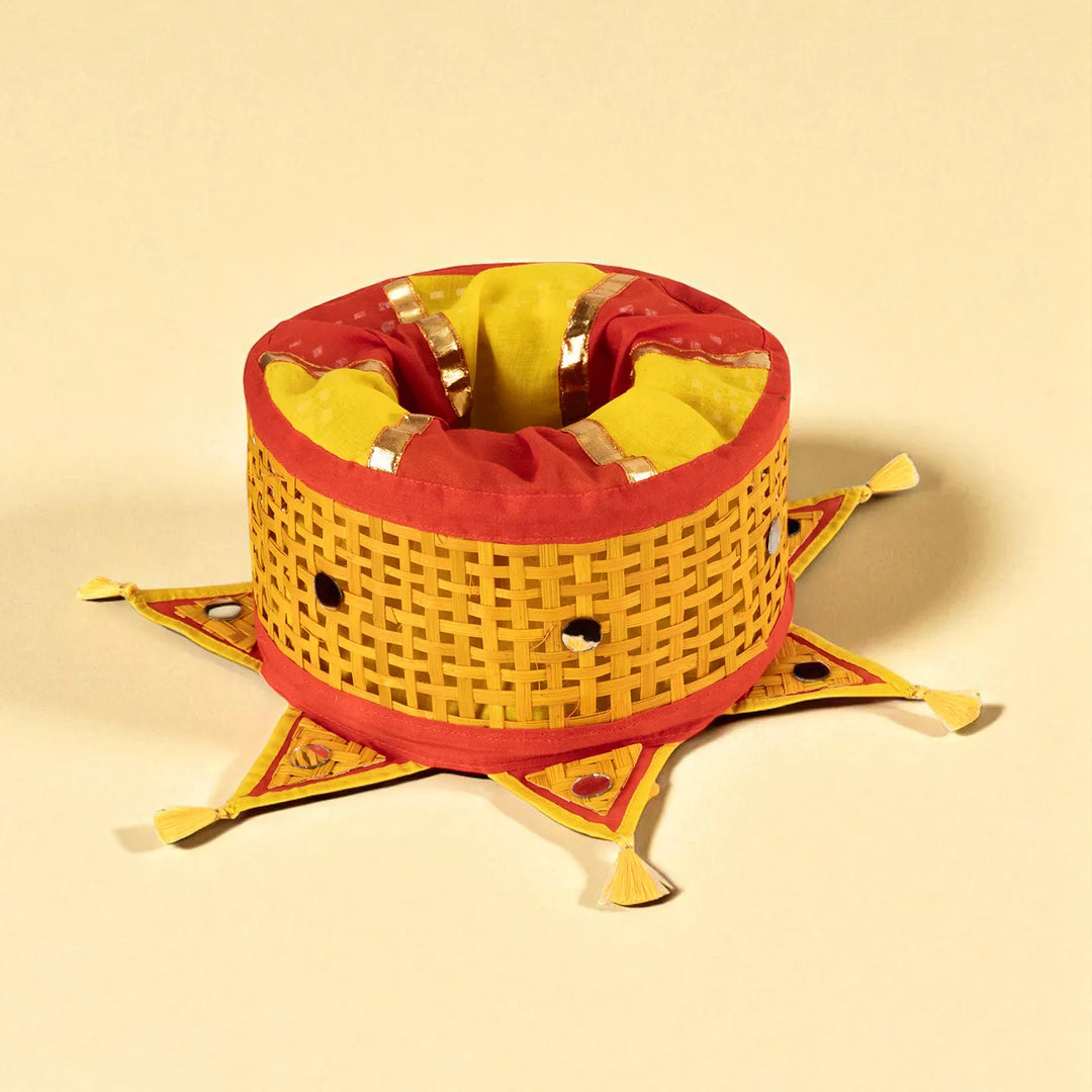 Red & Yellow  Handmade Woven Bamboo Hanging Kandil / Lampshade
