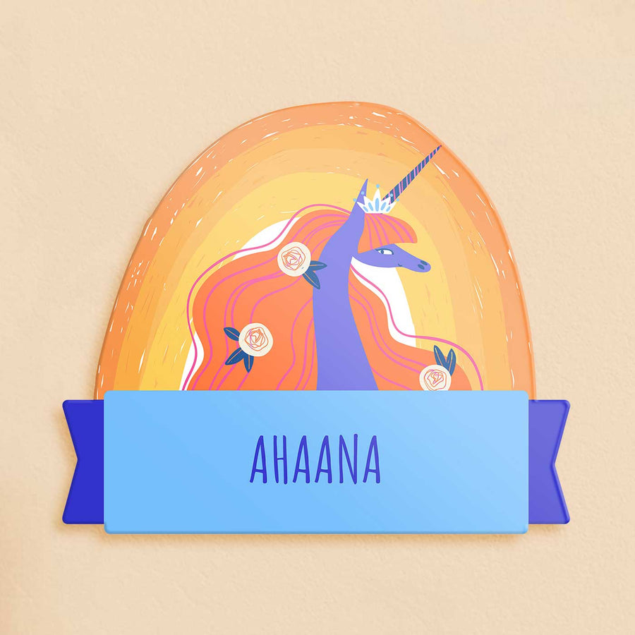 Personalized Magical Unicorn Theme Acrylic Kids Name Plate - Name Personalization Example Front View