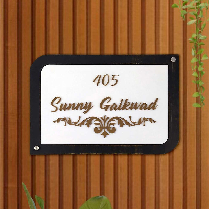 Personalized Elegant Acrylic Name Plate - Mounted on Vertical Wooden Slats
