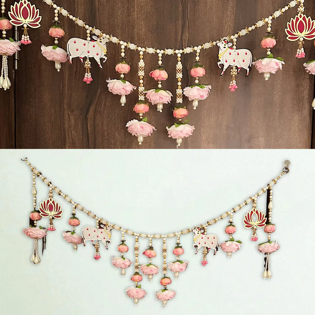 40 / 44 In | Handmade Pink Floral Pichwai Cow Toran