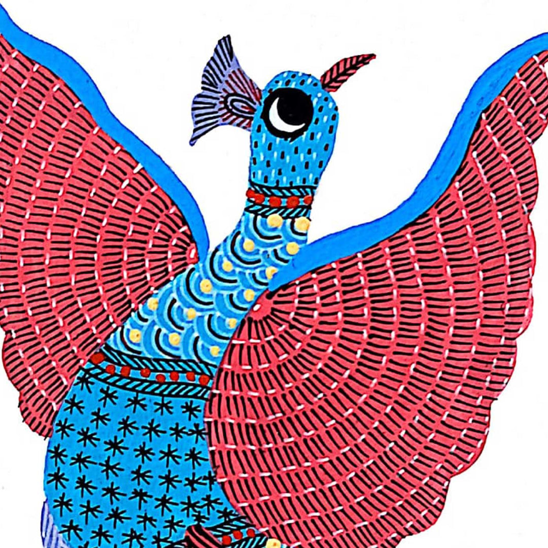 6 x 8 Inch | Bird with Spread Wings | Original Hand painted Tribal Gond Art Painting | Acrylic Paints On Paper