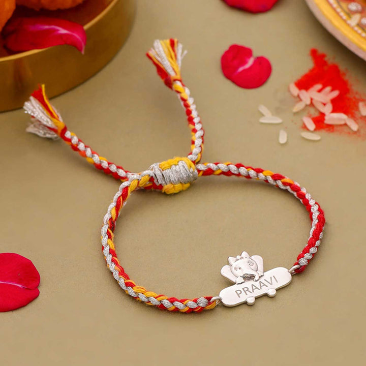 Personalized Handmade Elephant Design Silver Kids Rakhi