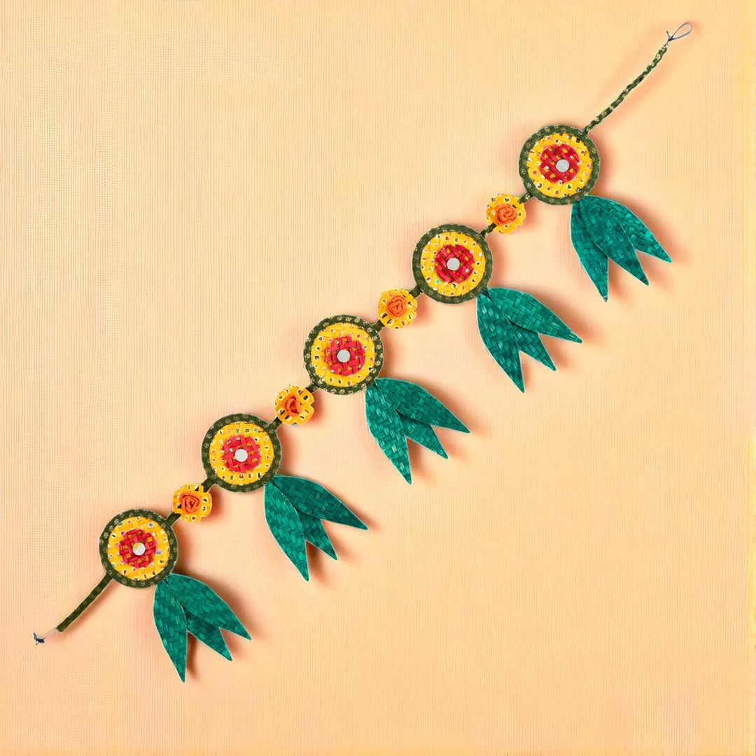 41 In | Multicoloured Mirror Embellished Eco-Friendly Handmade Woven Bamboo Hanging