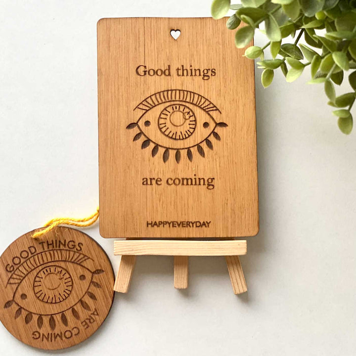Engraved “Good Things Are Coming” Wooden Greeting Card