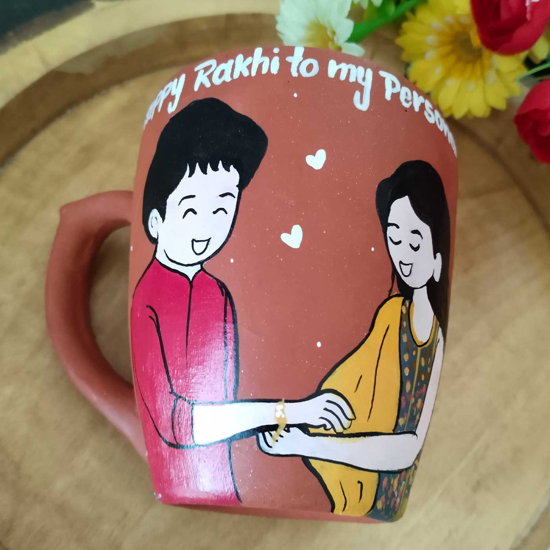 Photo Personalized Hand-Painted Brother And Sister Design Terracotta Mug