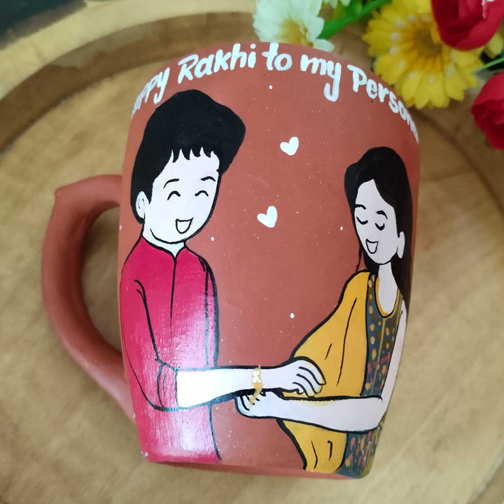 Photo Personalized Hand-Painted Brother And Sister Design Terracotta Mug