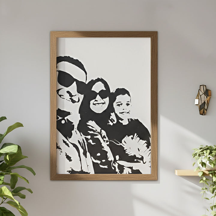 Photo Personalized Black & White Hand Painted Portrait With Premium Wooden Frame