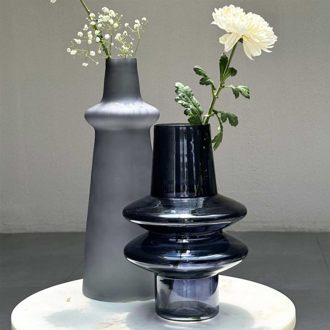 Handmade Slate Grey Ripple Glass Vase | 12 inch