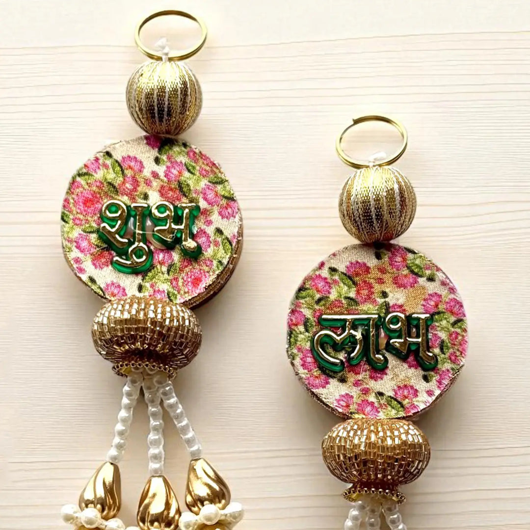 2 Pc | Handmade Beaded Floral Shubh Labh Hangings