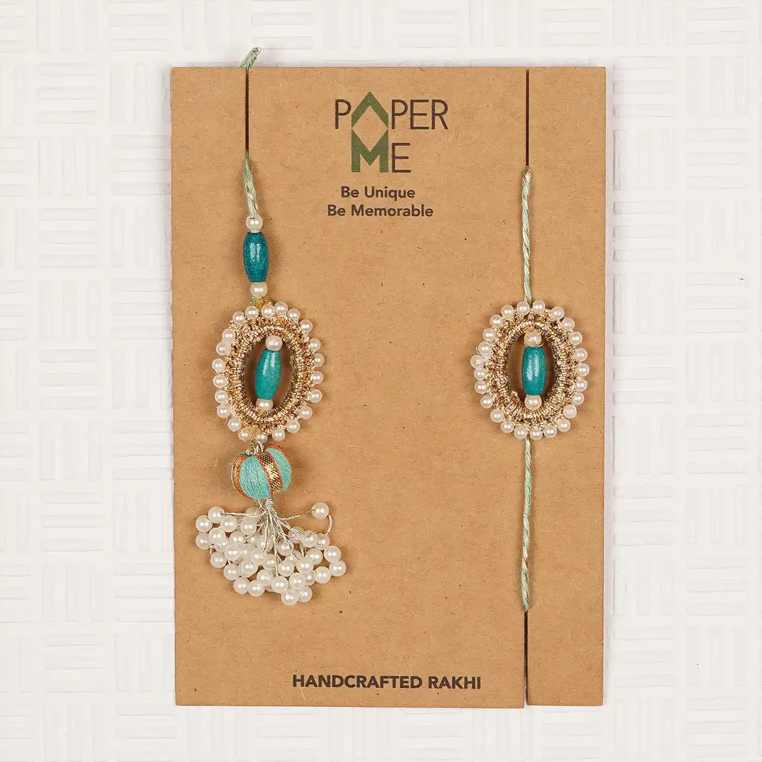 Handmade Beaded Subh Moti Bhaiya Bhabhi Rakhi With Roli Chawal Set Of 2 - In Packaging Display