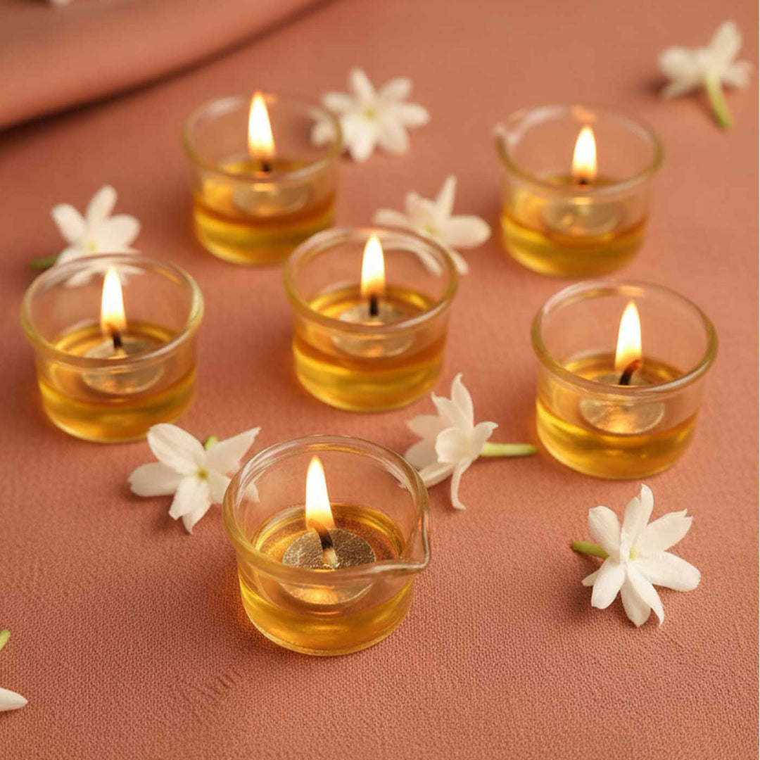 6 Pc | Noore Design Glass Diyas