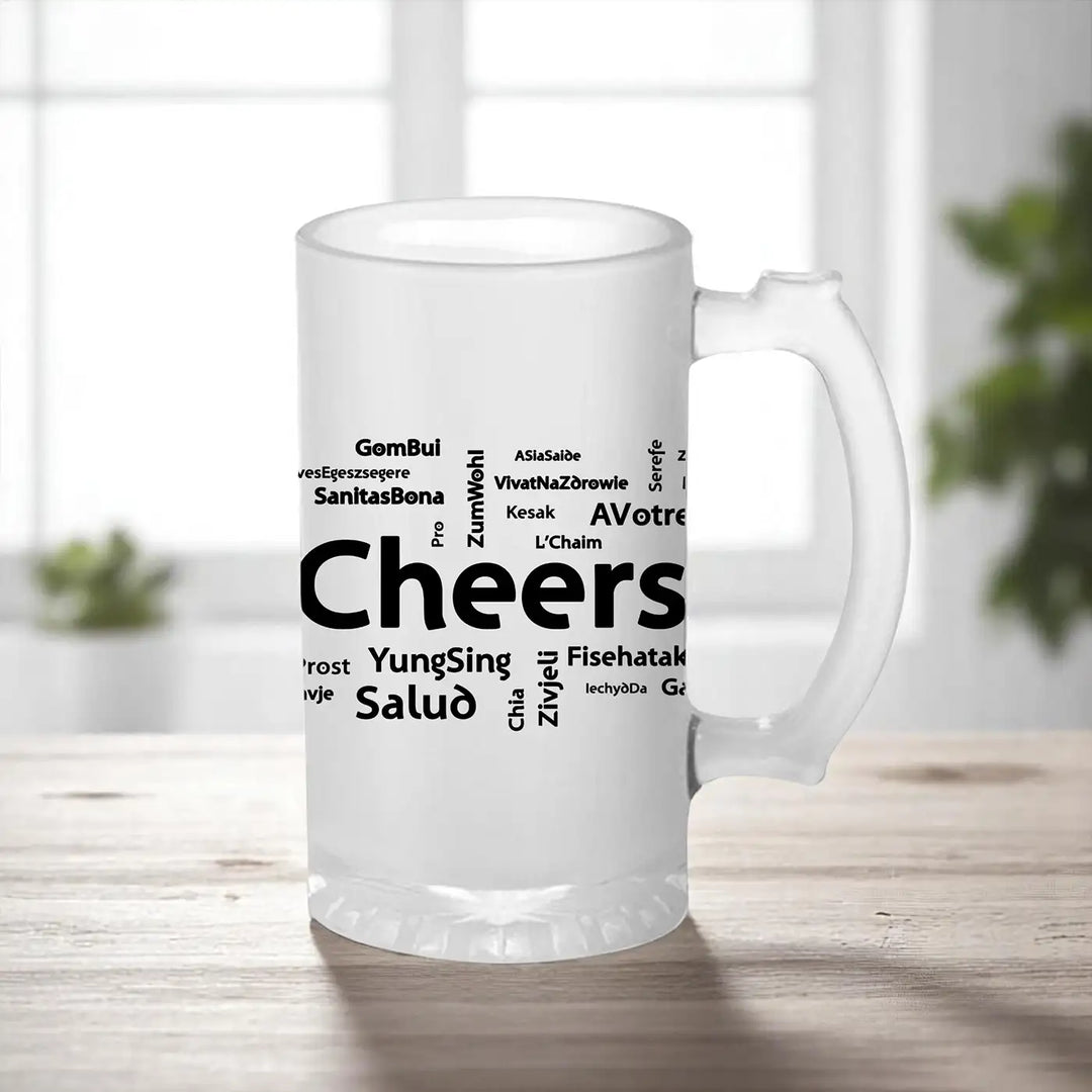 Printed "Cheers" Theme Glass Beer Mug | 16oz | 470 ML