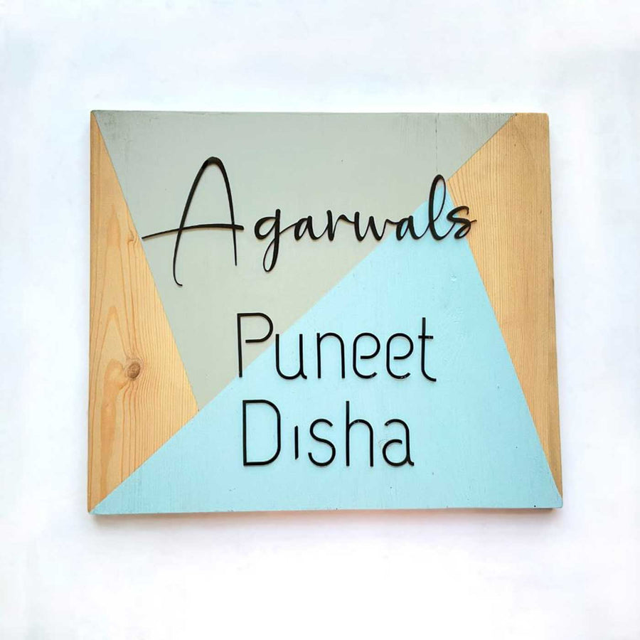Personalized Minimal Pine Teal Rectangle Pine Wood Name Plate With 3D Letters - Front View Showing Name Personalization