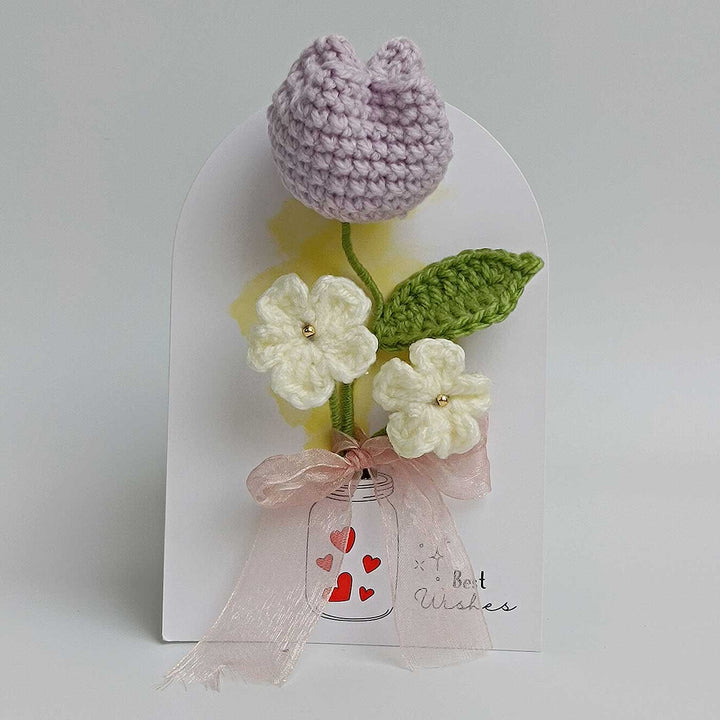 Handmade Crochet 3D Lavender Tulip Greeting Card
