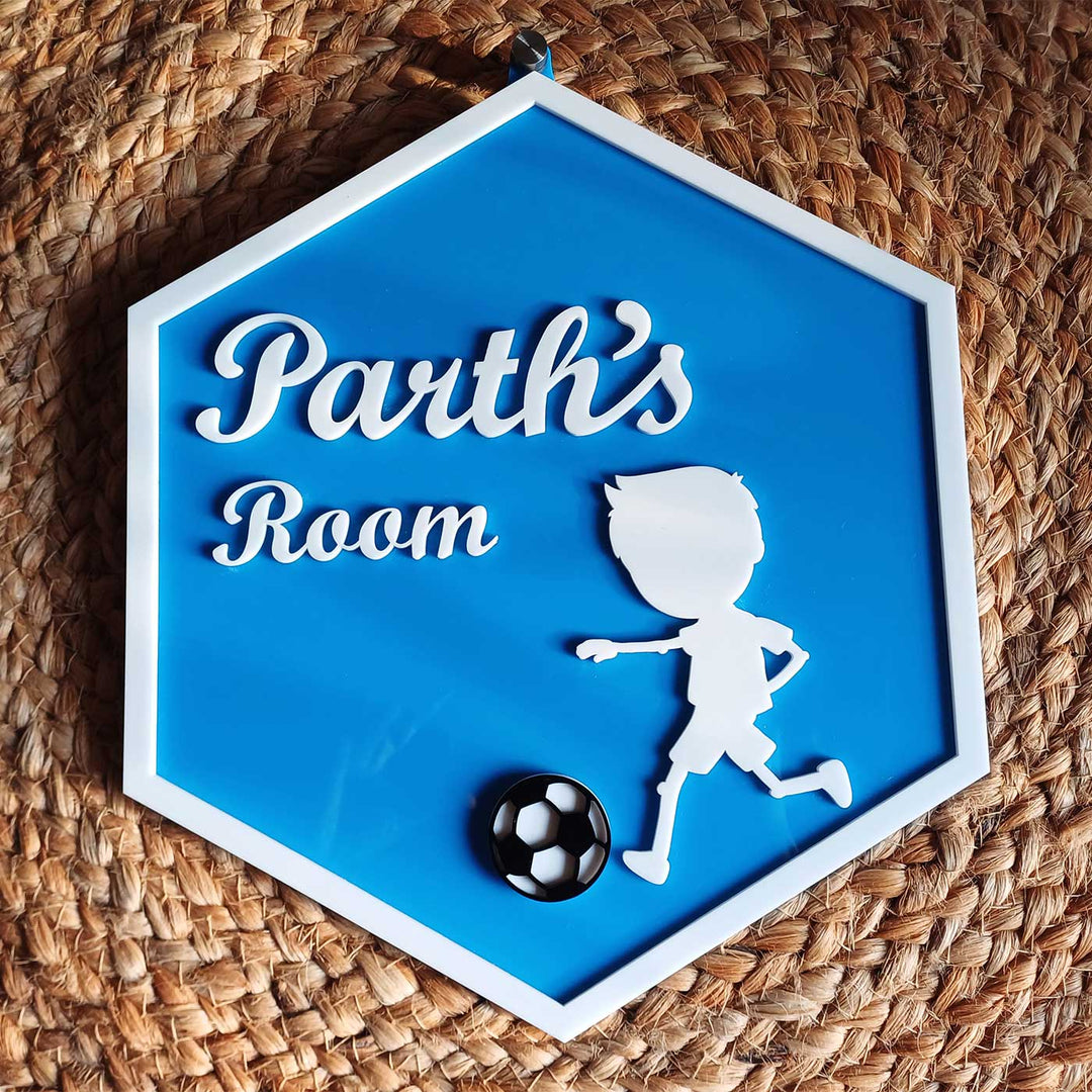 Football Theme Personalized Hexagon Acrylic Name Plate For Kids