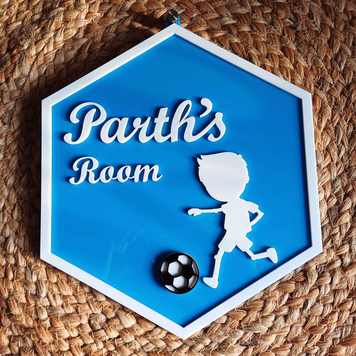 Football Theme Personalized Hexagon Acrylic Name Plate For Kids