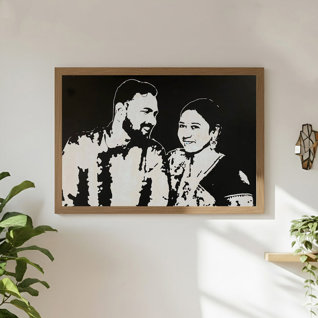 Photo Personalized Glow in the Dark Hand Illustrated Portrait With Premium Wooden Frame