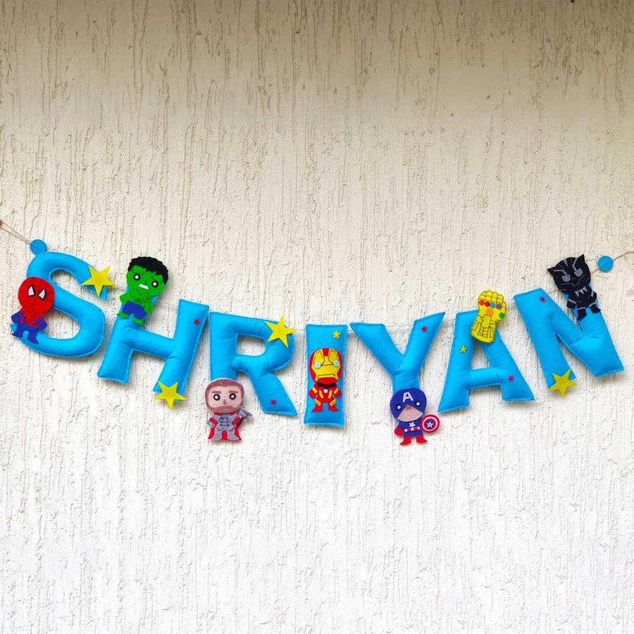 Handcrafted Personalized Avenger Superhero Bunting For Kids - Hanging Name Banner with Characters