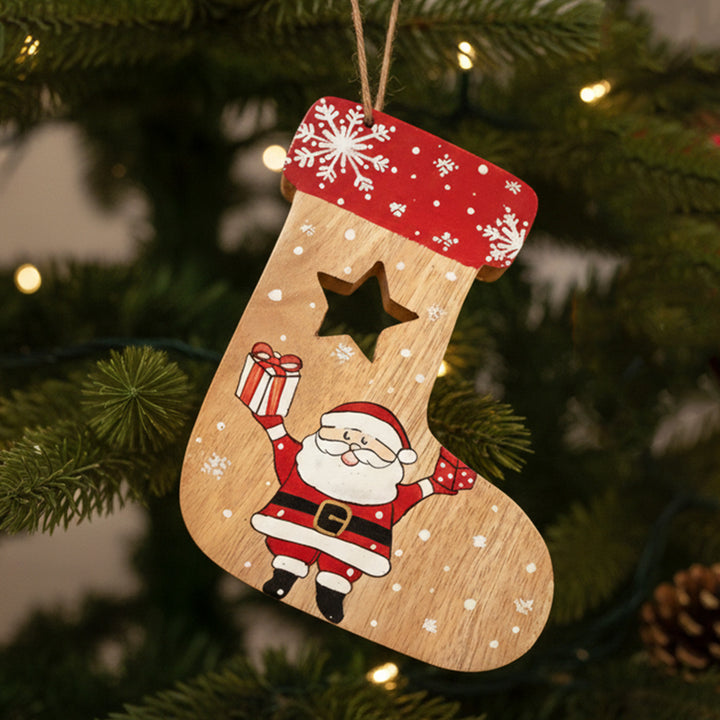 Hand-Painted Santa Wooden Ornament For Christmas Tree Decoration