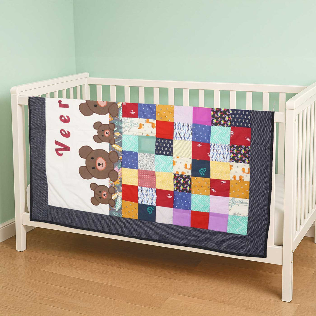 Personalized Bear Family Theme Cotton Quilt For Kids
