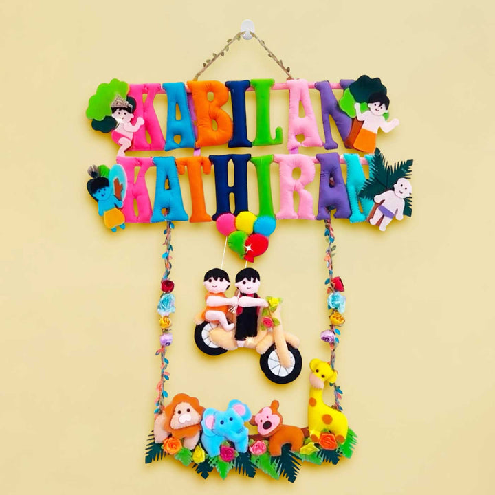 Personalized Jungle Theme Felt Kids Name Plate For Siblings