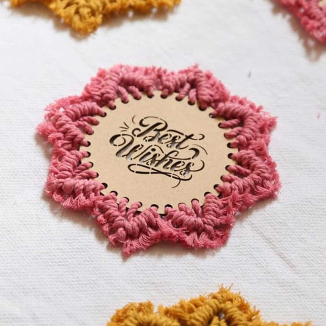 Set Of 2 | Handmade Macrame Best Wishes Design Cotton Coaster