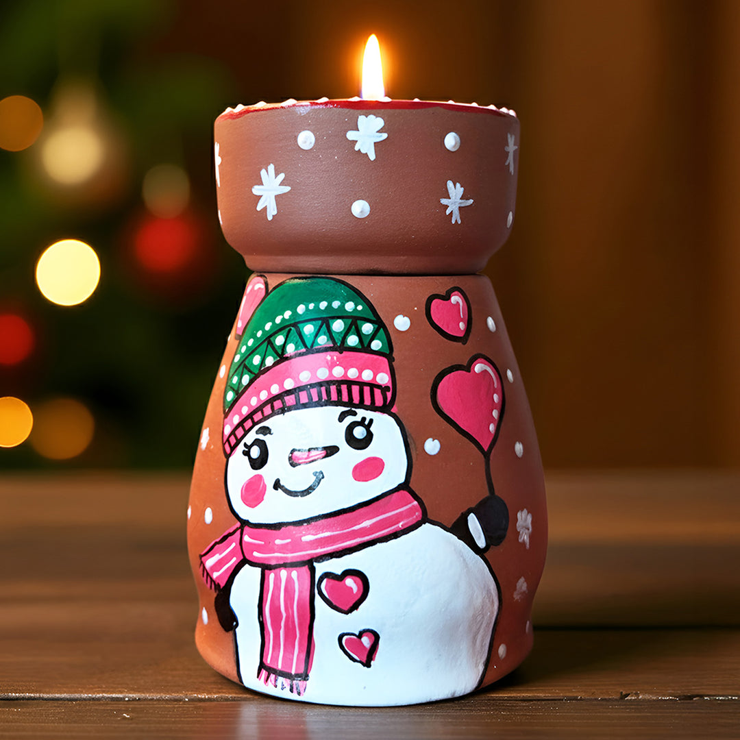 Hand-Painted Snowman Tealight Holder For Christmas Decoration