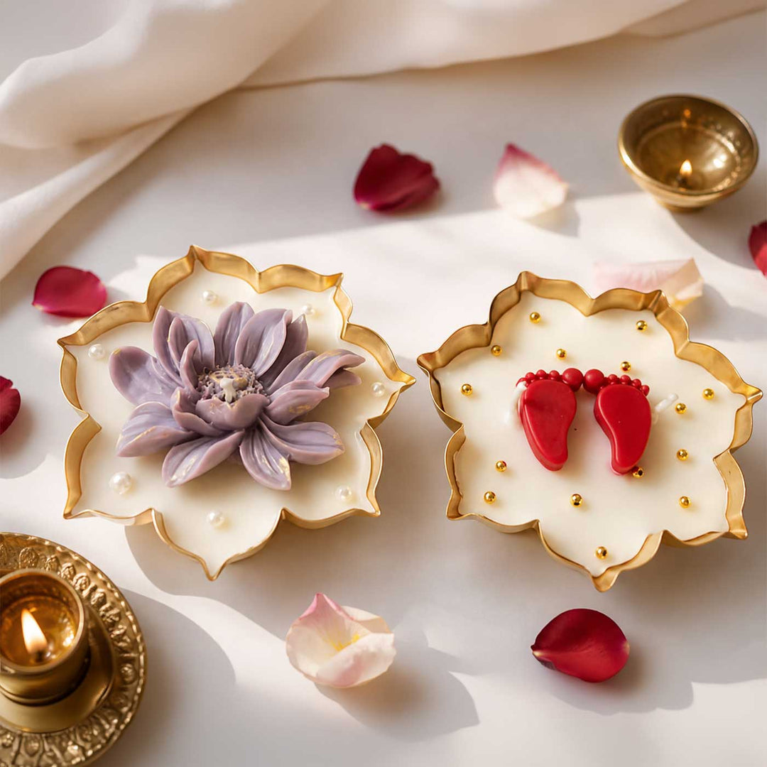 2 pc | Handmade Divine Bloom & Festive Steps Soy Wax Urli Candle With Rose Fragrance