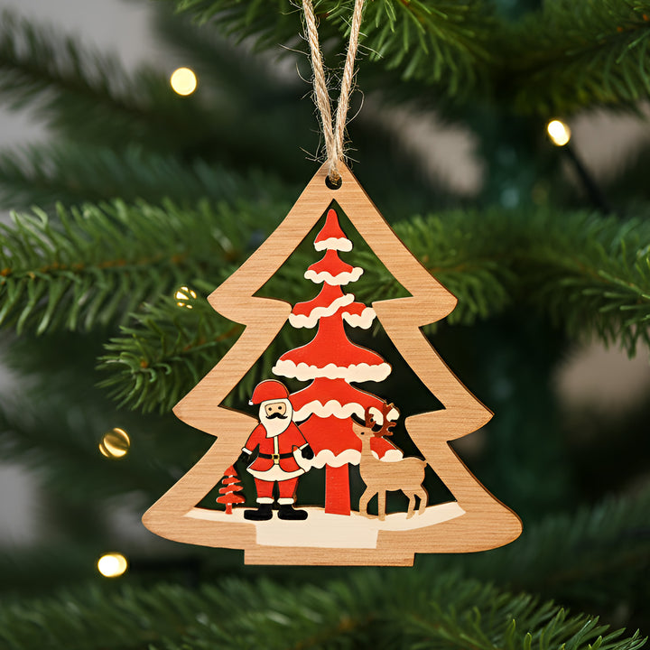 Laser Cut Santa, Reindeer & Xmas Tree Wooden Ornament For Christmas Decoration