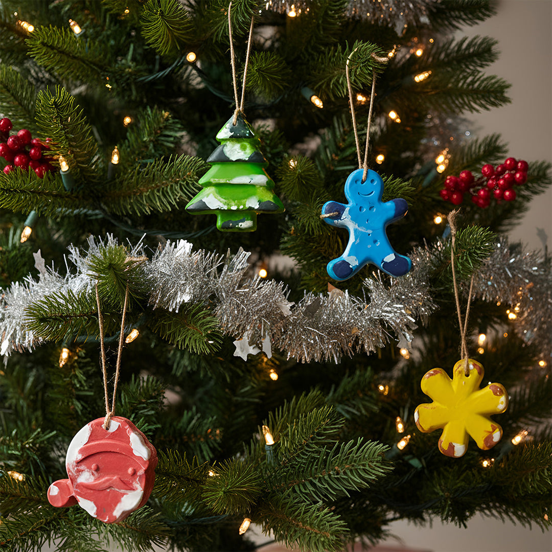 Handmade Christmas Theme Wax Crayon Ornaments | Set Of 4
