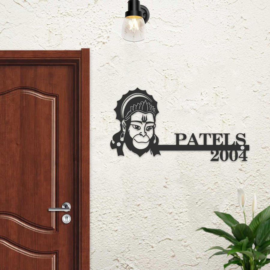 Personalized Pleasant Hanuman Laser Cut Metal Name Plate - Mounted on Wall Near Door