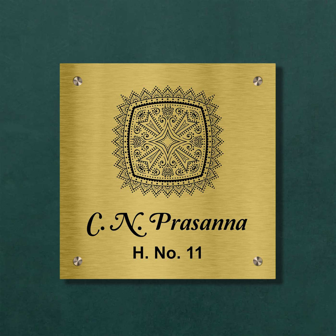 Personalized Weatherproof Ethereal Engraved Gold Stainless Steel Name Plate - Front View Mounted with Screws