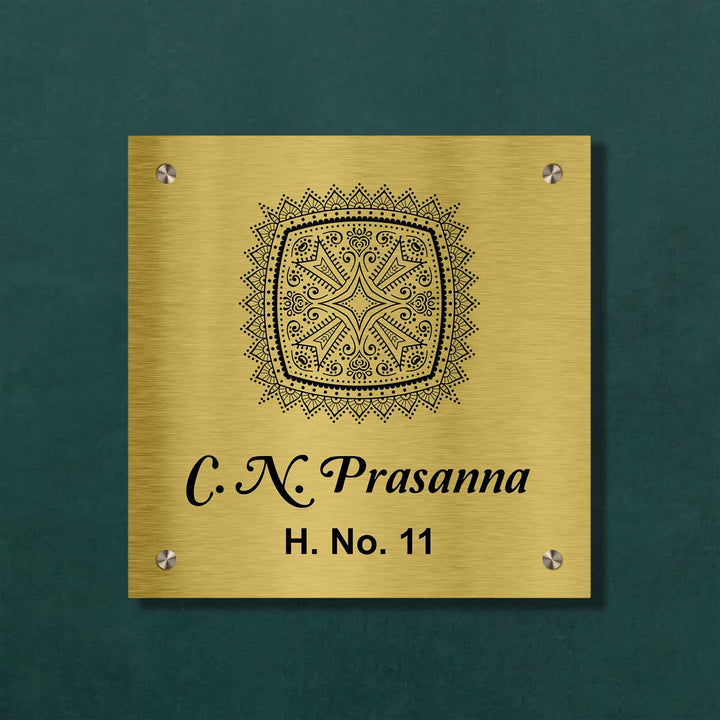Personalized Weatherproof Ethereal Engraved Gold Stainless Steel Name Plate - Front View Mounted with Screws
