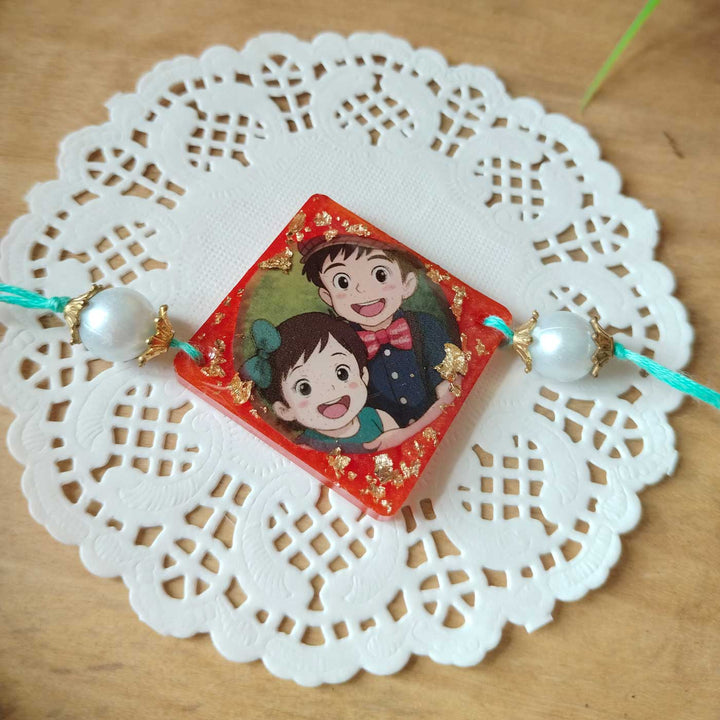 Photo Personalized Ghibli Theme Resin Rakhi - Full Product View on Doily