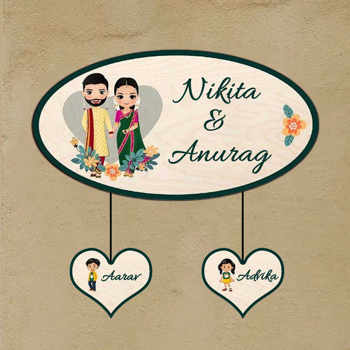 Printed Wooden Oval Marathi Couple Nameplate For Couples - Mounted on Exterior Wall Display