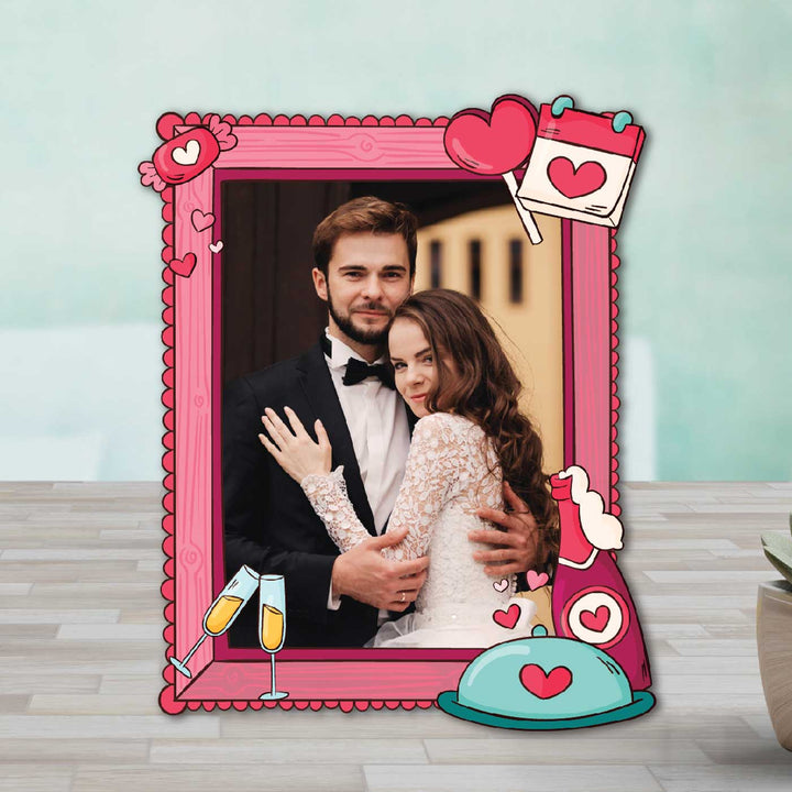 Photo Personalized Wine & Dine Theme Wooden Fridge Magnet For Couples