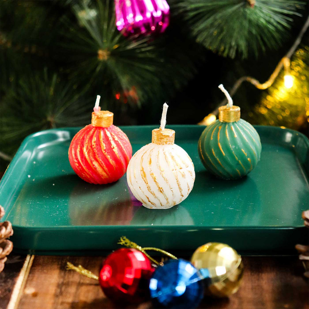 Handmade Christmas Bauble Wax Candles For Decoration | Set Of 3