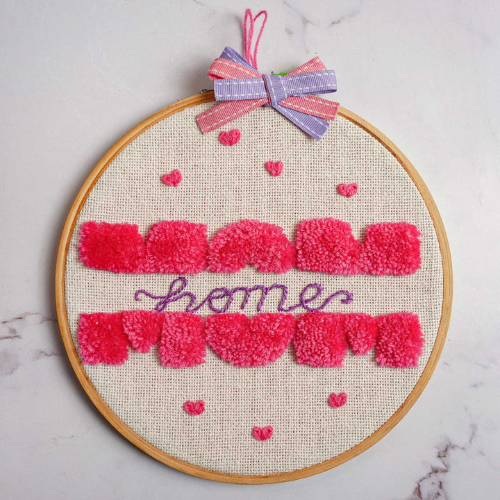Personalized Handmade Embroidered Mom Theme Wooden Wall Hoop
