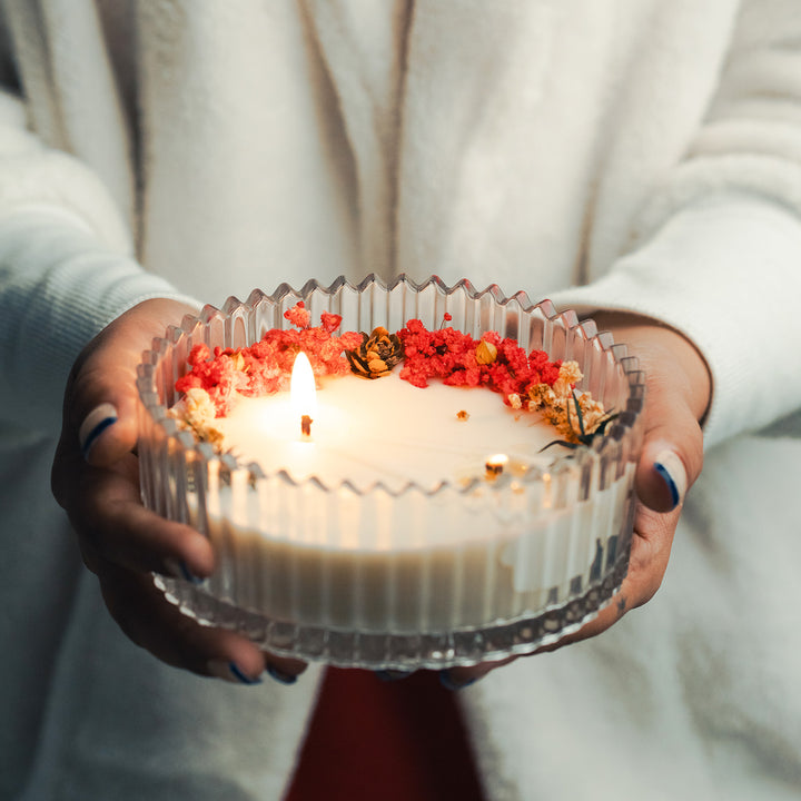 6 inch | Handmade Floral Glass Jar Candle For Decoration