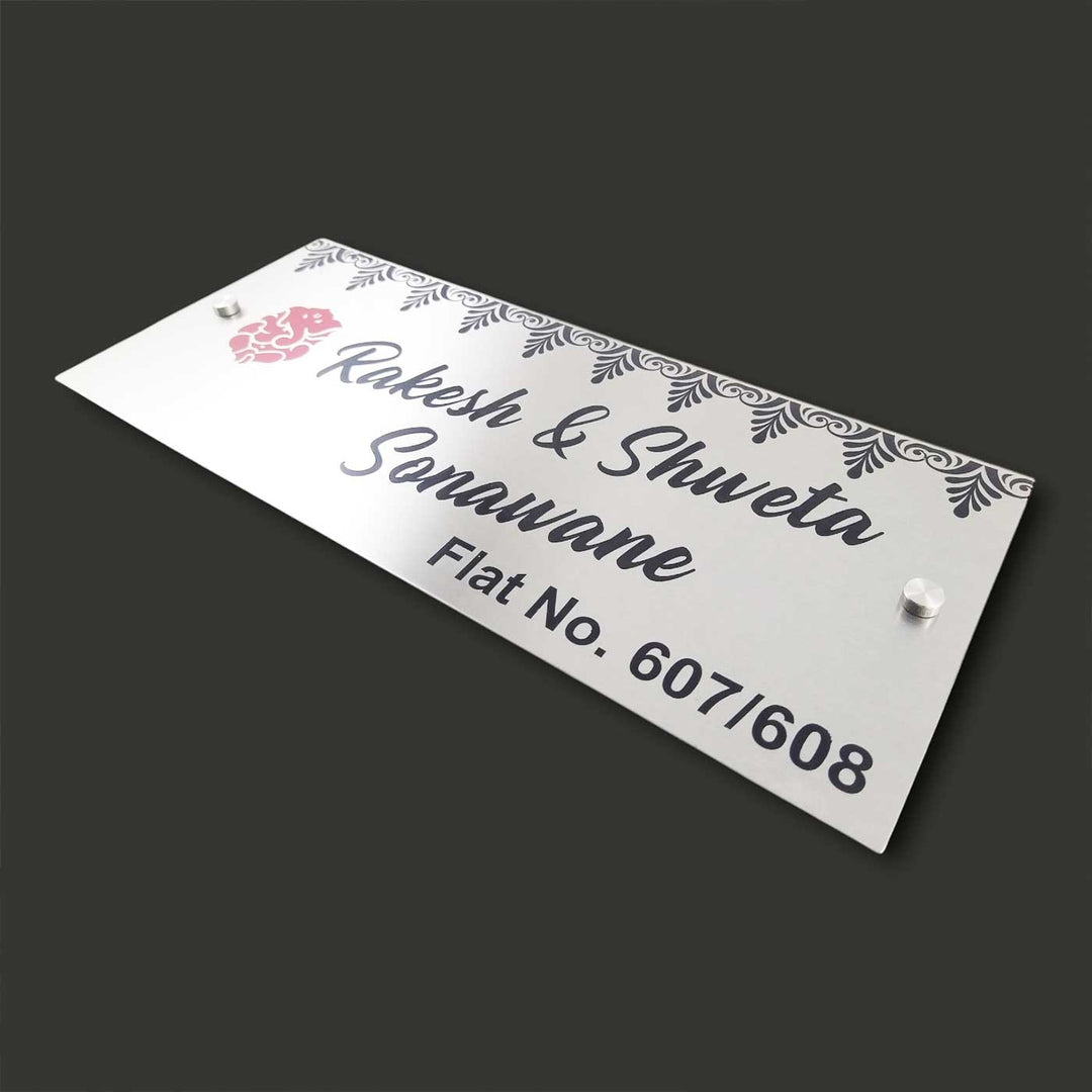 Personalized Engraved Ganesha Theme Minimalist Stainless Steel Name Plate