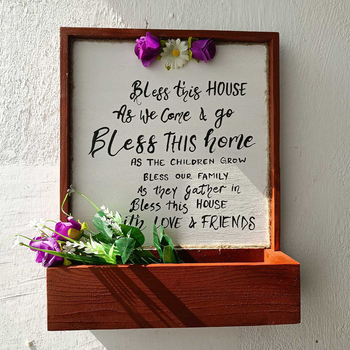 Hand-Painted Floral Theme Wooden Frame With Shelf