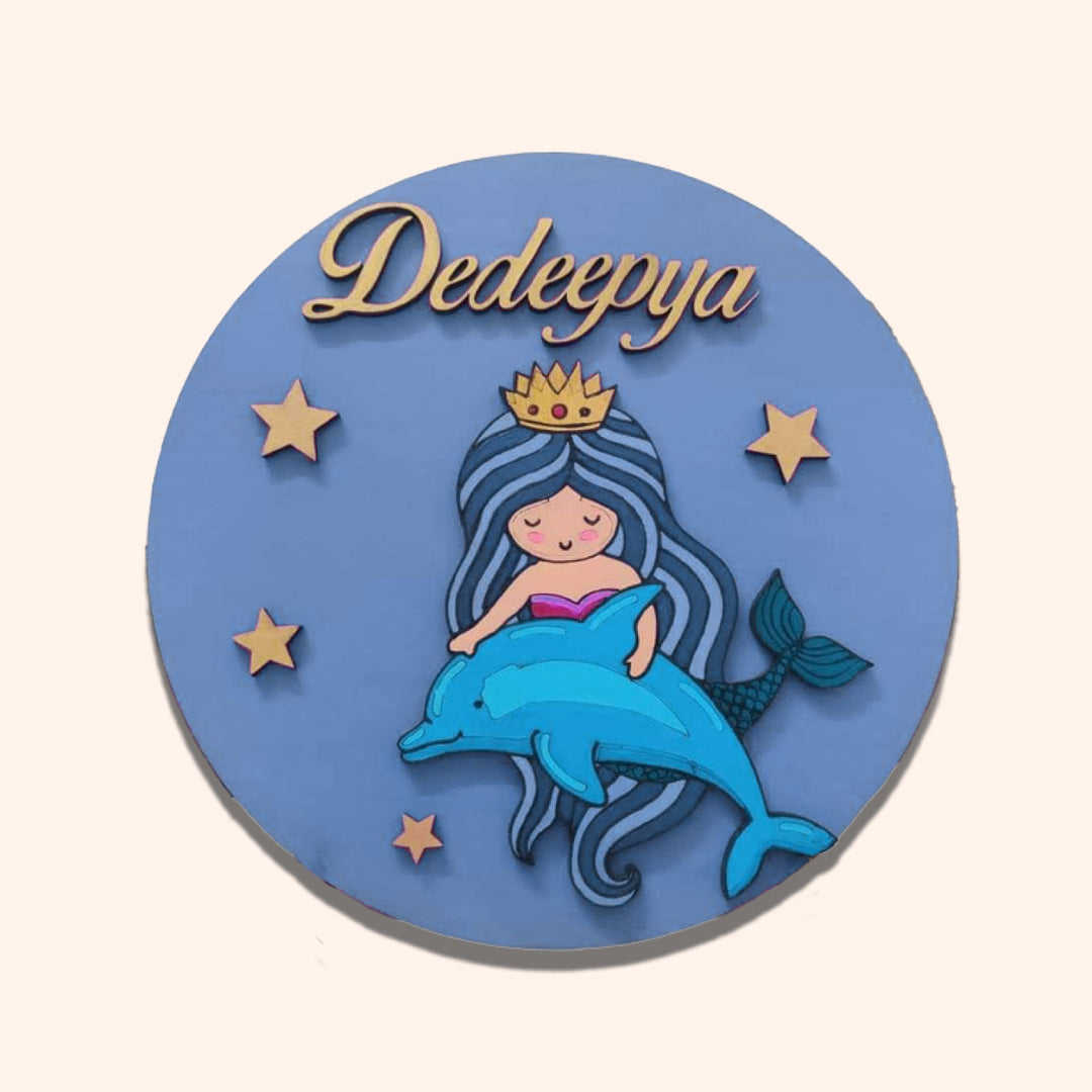 Mermaid Theme Kids Name Plate - Name Personalization Example Front View