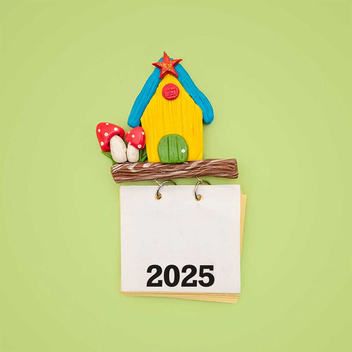 Yellow Birdhouse 2026 Clay Calendar Magnet