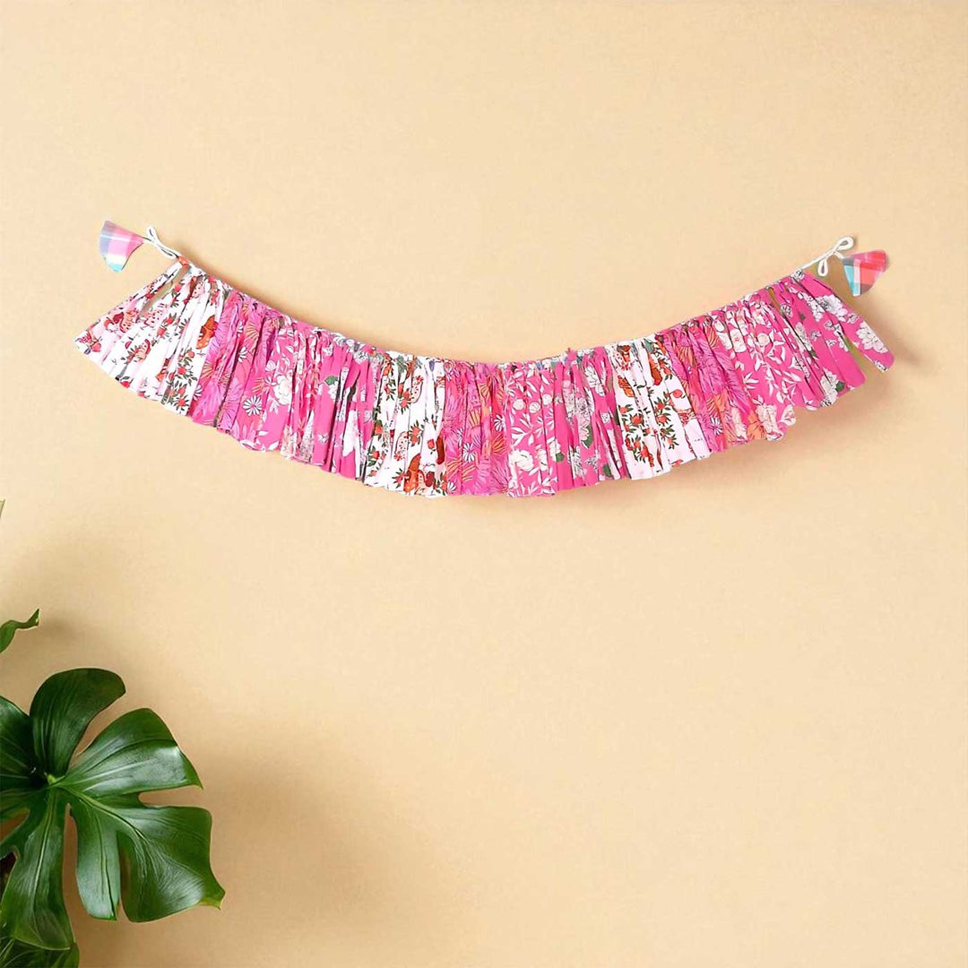 Handmade Pink Floral Rushed Upcycled Fabric Fringes