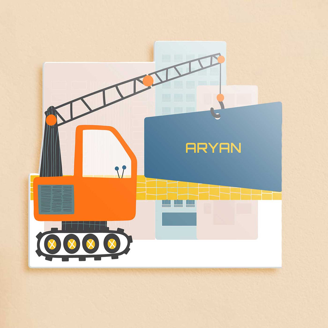 Personalized Lets Build Theme Acrylic Kids Name Plate - Front View with Name Personalization