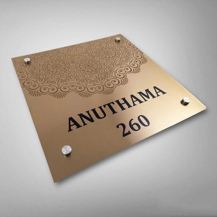 Personalized Engraved Weatherproof Floral Theme Copper Stainless Steel Name Plate