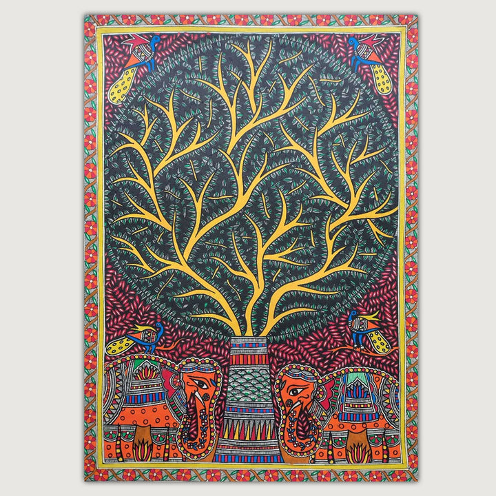 22 x 30 Inch | Tree Of Life | Original Hand Painted Madhubani Painting | Natural Pigments On Paper