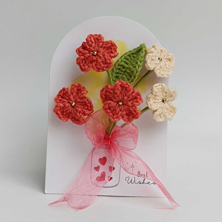 Handmade Crochet 3D Coral Blossom Greeting Card