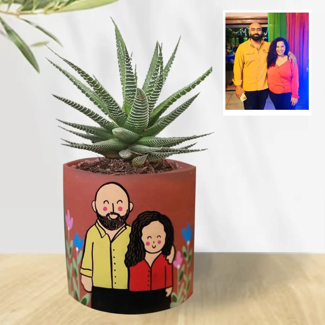 Photo Personalized Hand-Painted Caricature Illustration Terracotta Planter Pot