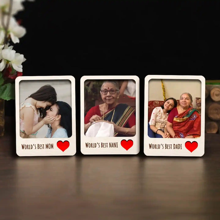 Photo Personalized Handmade Worlds Best Mom Theme Wooden Fridge Magnet | Set Of 3